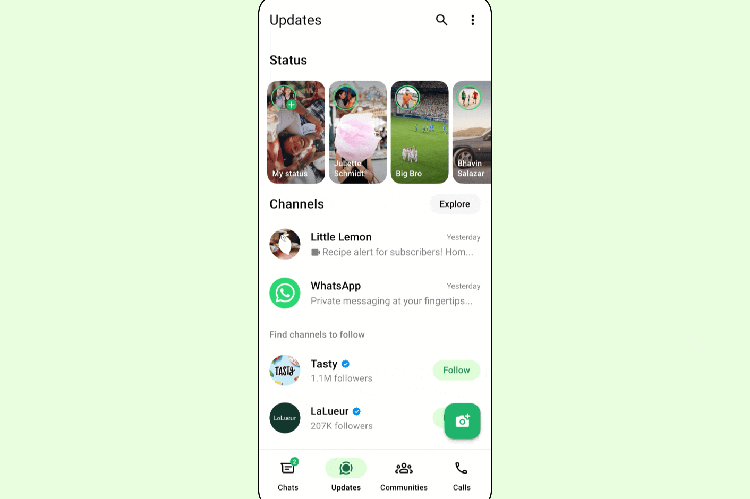 WhatsApp ads in the Updates section