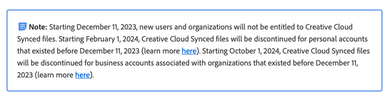 Adobe discontinued Creative Cloud Synced files in 2024.